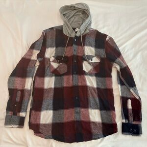 RSQ Burgundy and Gray Hooded Shirt